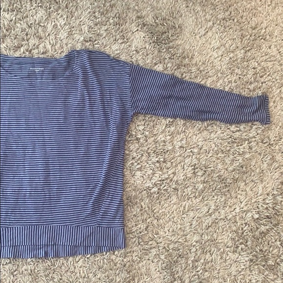 EILEEN FISHER Organic Linen Navy Striped Top - Picture 8 of 15